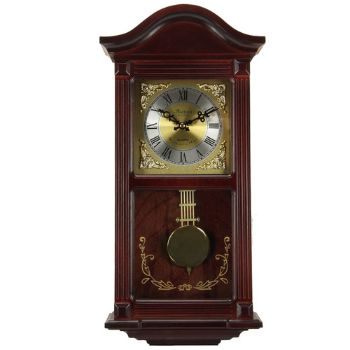 Bedford Clock Collection 22 Inch Wall Clock in Mahogany Cherry Oak Wood with Brass Pendulum and 4 C D970-BED1423MAH