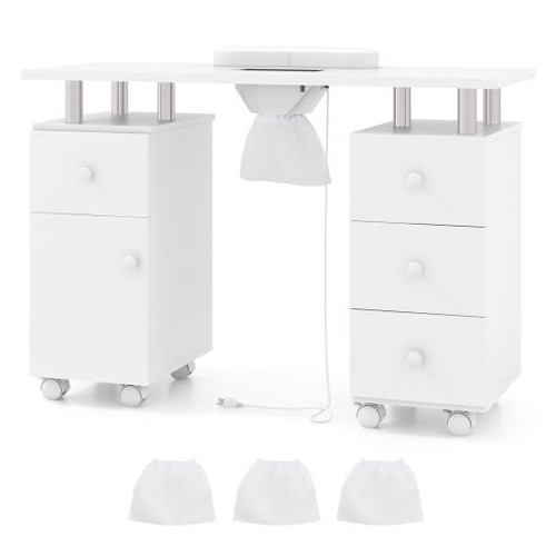 Manicure Table Nail Desk with Electric Dust Collector and 3 Dust Bags-White - Color: White D681-HB88759US-WH