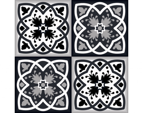 6" X 6" Black White And Gray Baz  Peel And Stick Removable Tiles N270-390720