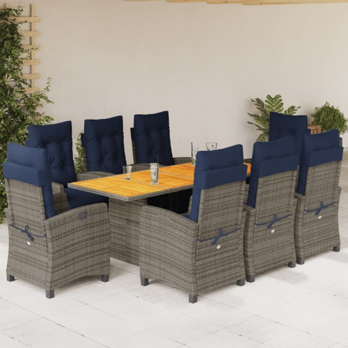 Garden Dining Set Grey Poly Rattan 9 Piece Set A949-3212945