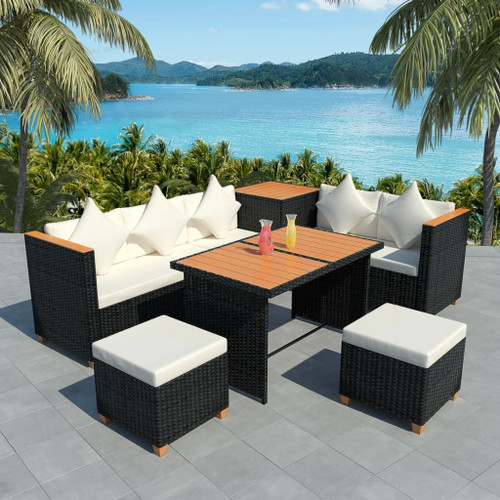 Outdoor Dining Set Black with cream white cushions A949-43004