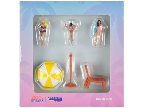 "Beach Girls" 5 piece Diecast Figure Set (3 Female Figures and 2 Beach Accessories) for 1/64 Scale  F977-T64F-002-YL