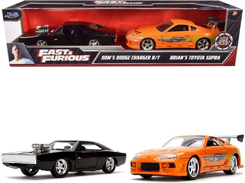 Dom's Dodge Charger R/T Black and Brian's Toyota Supra Orange Set of 2 pieces "Fast & Furious" Seri F977-31981