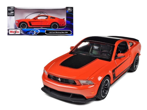2012 Ford Mustang Boss 302 Orange and Black 1/24 Diecast Model Car by Maisto F977-31269or