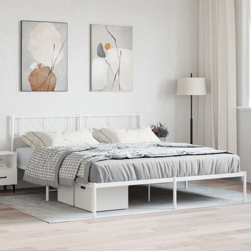 Metal Bed Frame White Steel 72 x 84 in Metal Bed Frame A949-372233