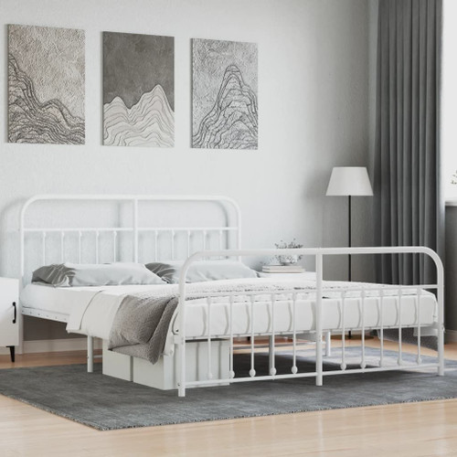 Bed Frame White Powder-coated steel Full Bed Frame Rectangular A949-352650
