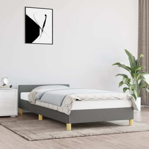 Bed Frame With Headboard Dark Grey 100% Polyester Twin XL A949-347451