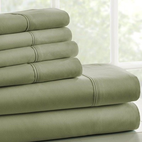 Queen Size Sage 6 PCS Soft Wrinkle Resistant Microfiber/Polyester Sheet Set Q280-GRQU1341