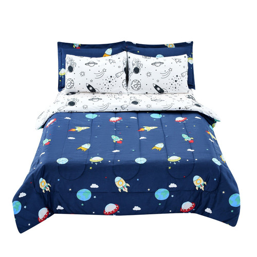 Kids Comforter Set, 7 Pieces, Twin Bedding Sets with 1 Comforter, 1 Flat Sheet, 1 Fitted Sheet, 4 P E415-CS7JTCXXWFULAXK4E001V0