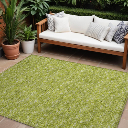 9' X 12' Moss Green Geometric Washable Non Skid Indoor Outdoor Area Rug N270-560035