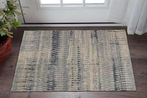 2' X 3' Gray Blue and Ivory Wool Abstract Hand Knotted Area Rug N270-567542