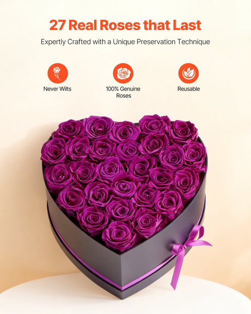 Forever Flowers, 27 Preserved Roses in Heart Shape Box, Eternal Flowers Immortal Bouquet Birthday P E415-YSHLHK27DZSXA7D27001V0