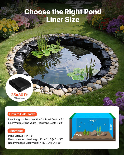 25 x 30 ft Pond Liner, 14 Mil Thickness, 3-Layer Reinforced PE Fish Koi Pond Liner for Outdoor Pond E415-CTFSM2530FTHW8A3O001V0