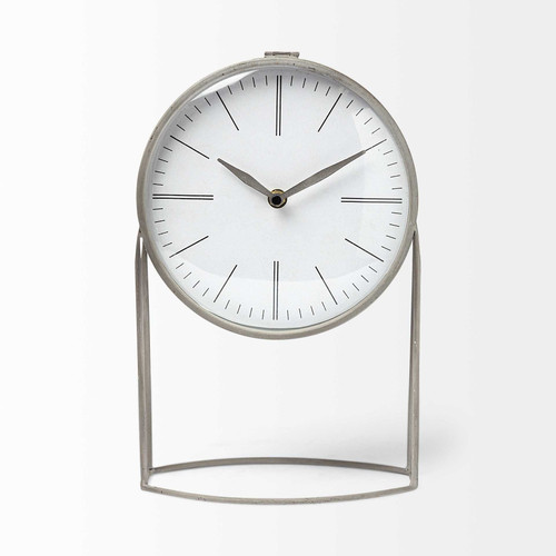 Gray Metal Circular Desk Table Clock Equipped With A Quartz Movement N270-376226
