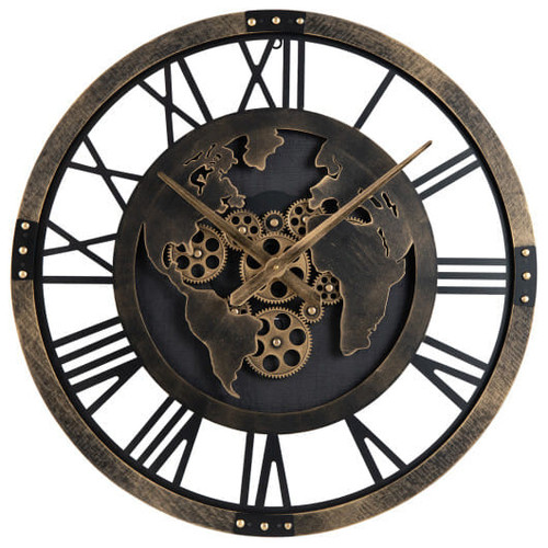 Large Wall Clock 27" Gear Clock with World Map-Brown - Color: Brown D681-HZ10366BN