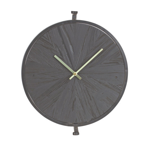 18" Circle Black Wood and Solid Wood Analog Wall Clock N270-516216