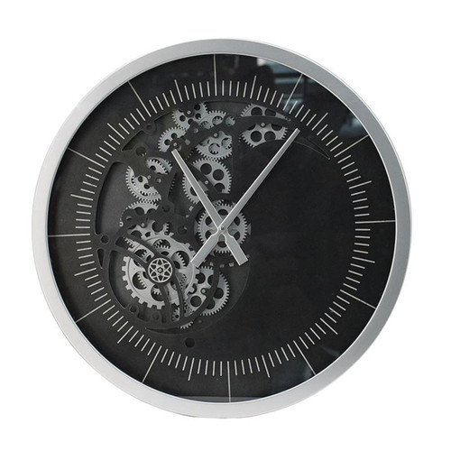 23" Circle Black and Silver Wood and Glass Analog Wall Clock N270-485985