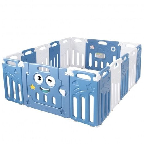 16-Panel Foldable Baby Playpen Kids Activity Centre-Blue - Color: Blue D681-BB5571BL