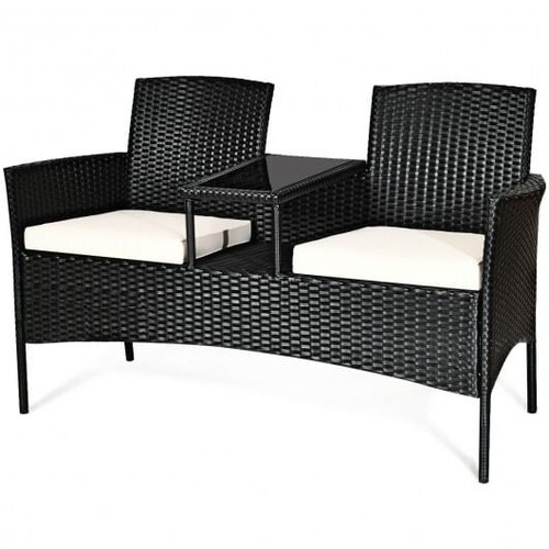 Wicker Patio Conversation Furniture Set with Removable Cushions and Table-White - Color: White D681-HW63234WH