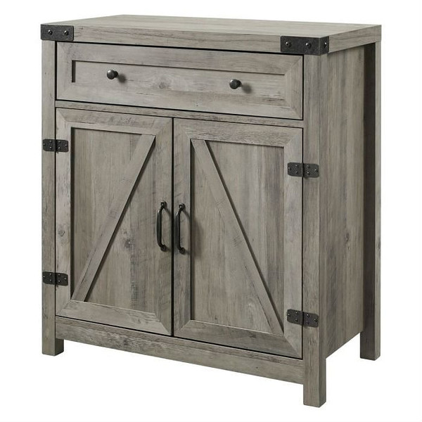 Rustic Farmhouse Barn Door Accent Storage Cabinet Grey Wash Q280-GWH981482