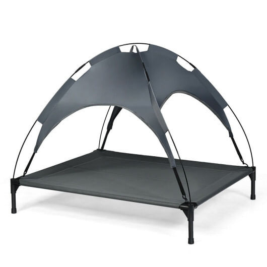 Portable Elevated Outdoor Pet Bed with Removable Canopy Shade-42 Inch - Color: Dark Gray - Size: XL D681-PS7353-XL
