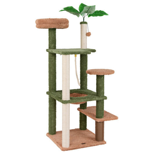 Multilevel Cat Tree with Scratching Posts and Rope Plush Perch Toy Bed-Green - Color: Green D681-PV10195GN