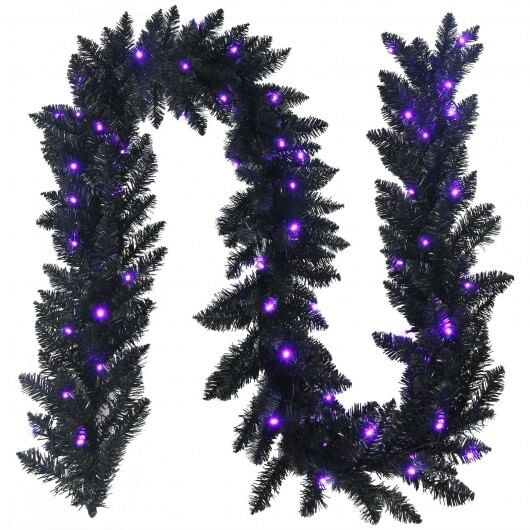 9 Feet Pre-lit Christmas Halloween Garland with 50 Purple LED Lights B593-CM23475