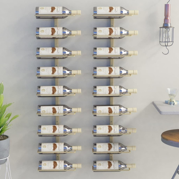 Wall-mounted Wine Rack for 9 Bottles 2 pcs Gold Iron A949-340903