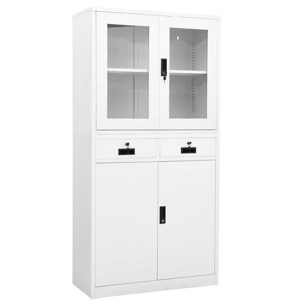 Office Cabinet White Steel and tempered glass 35.4 x 15.7 x 70.9 in A949-336421