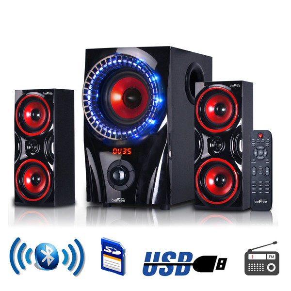beFree Sound 2.1 Channel Bluetooth Surround Sound Speaker System in Red D970-BFS-99X