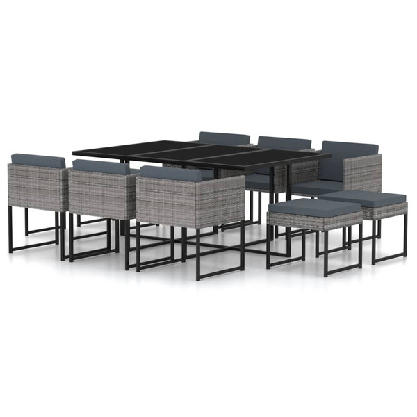 Garden Dining Set Grey Poly Rattan, Tempered Glass, Steel 10-Person A949-313101
