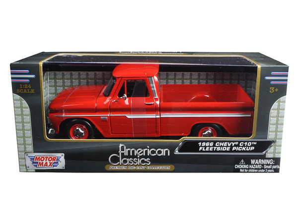 1966 Chevrolet C10 Fleetside Pickup Truck Red 1/24 Diecast Model Car by Motormax F977-73355R