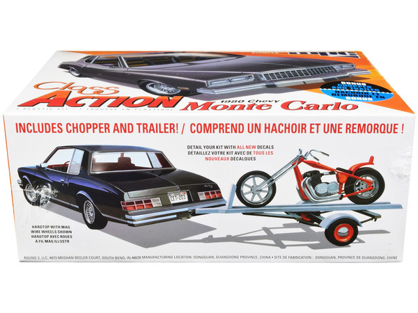 Skill 2 Model Kit 1980 Chevrolet Monte Carlo "Class Action" with Motorcycle and Trailer (Skill 2) 1 F977-MPC967M