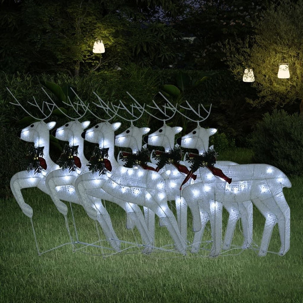 Christmas Reindeer Set of 6 White Mesh, Metal Medium A949-3154271