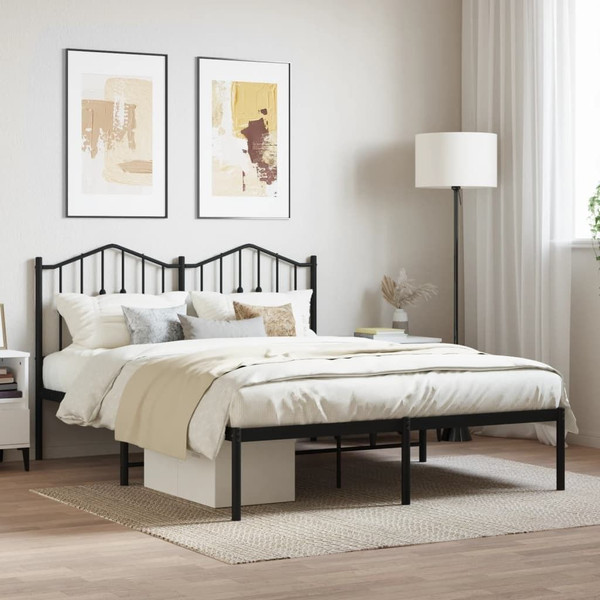 Bed Frame Black Powder-Coated Steel Double Bed Frame A949-373788