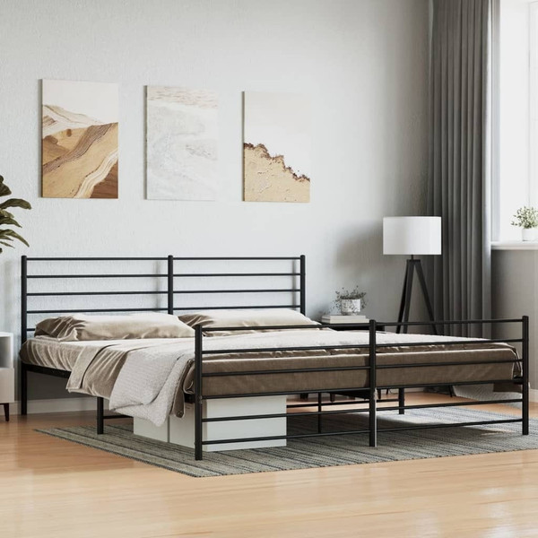 Bed Frame Black Powder-Coated Steel 76x80 in Bed Frame A949-352343