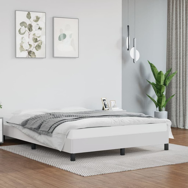 Bed Frame White Faux leather, Plywood, Engineered wood Full A949-346933