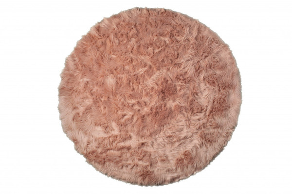 6' X 6' Dusty Rose Round Faux Fur Washable Non Skid Area Rug N270-476667