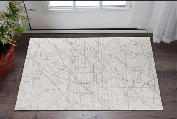 2' X 3' Gray and Ivory Abstract Hand Woven Area Rug N270-567862