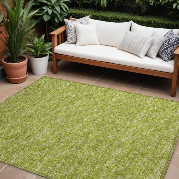 9' X 12' Moss Green Geometric Washable Non Skid Indoor Outdoor Area Rug N270-560035