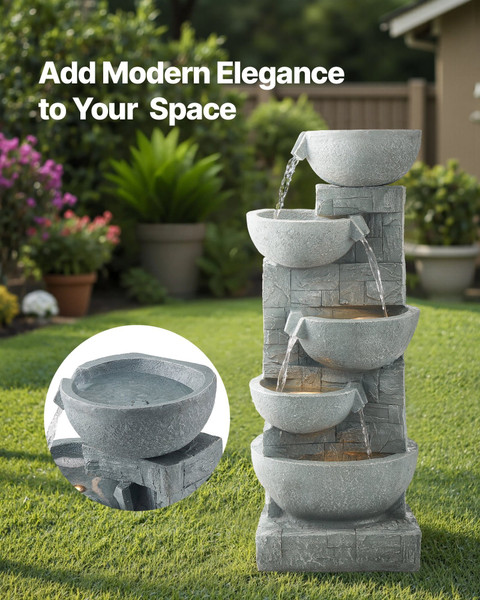 Outdoor Water Fountain, 31.5 in Height Fountain and Waterfall, 5-Tier Floor Standing Bowl-Shaped Ca E415-DCSPQWZCDS13FK1HN001V1