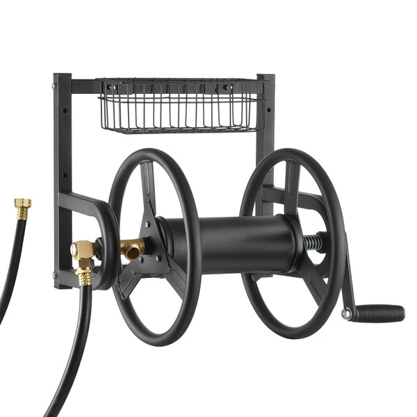 Wall Mounted Garden Hose Reel, Holds 125 ft 5/8-inch Hose, Heavy-Duty Water Hose Winder, Space-Savi E415-GQSSGJP125FTTLQ5I002V0