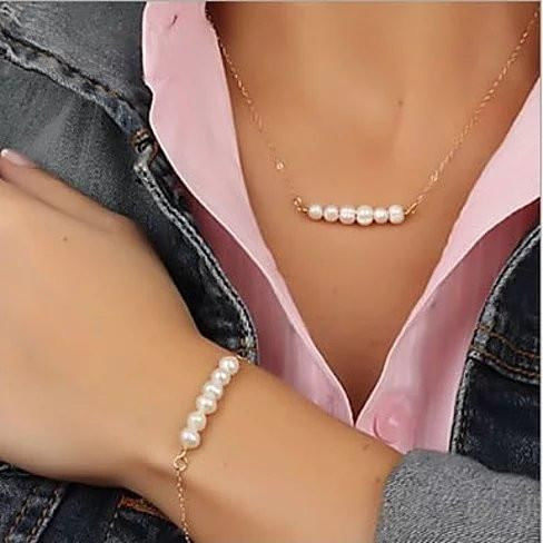 Miss Lovely Pearls Bar Necklace And Bracelet Set F369-461134524