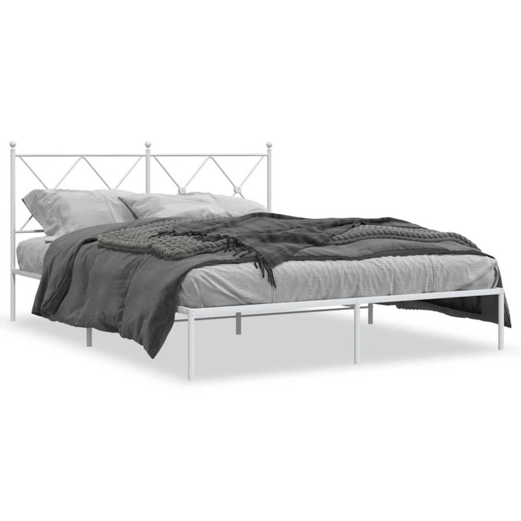 Bed Frame White Powder-Coated Steel King Size Modern Bed Frame A949-376553