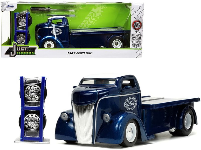 1947 Ford COE Flatbed Truck Dark Blue Metallic with White Top "The Famous Motor Cars" with Extra Wh F977-33853