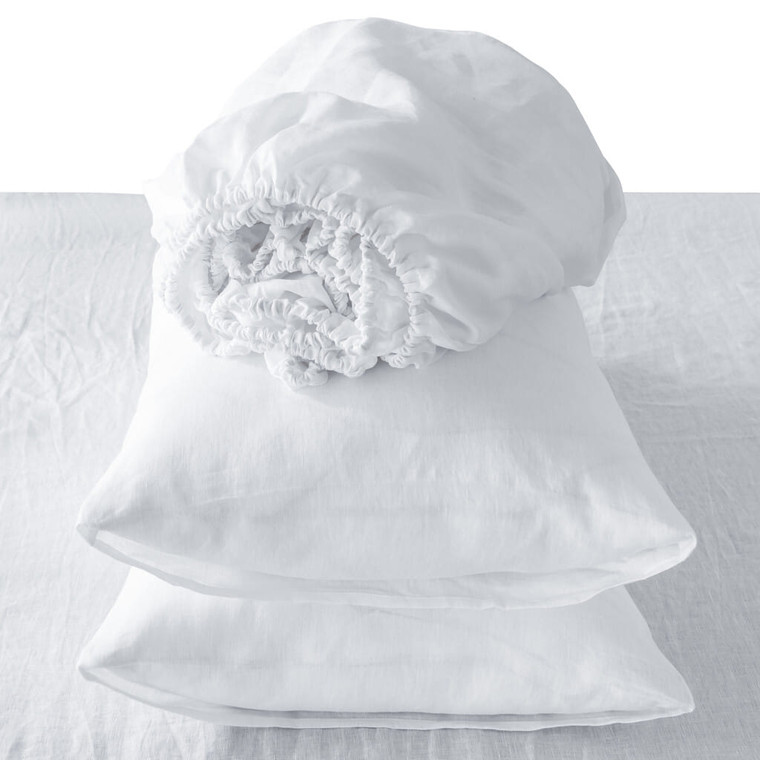 Four Piece White Linen Queen Sheet Set N270-520730