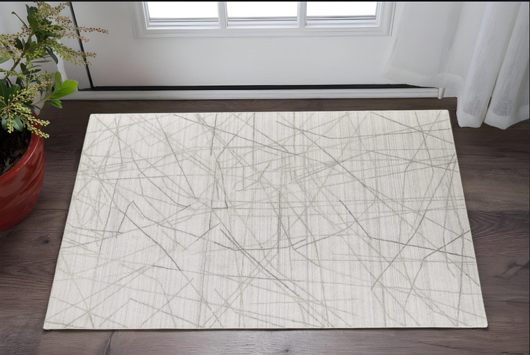 2' X 3' Gray and Ivory Abstract Hand Woven Area Rug N270-567862