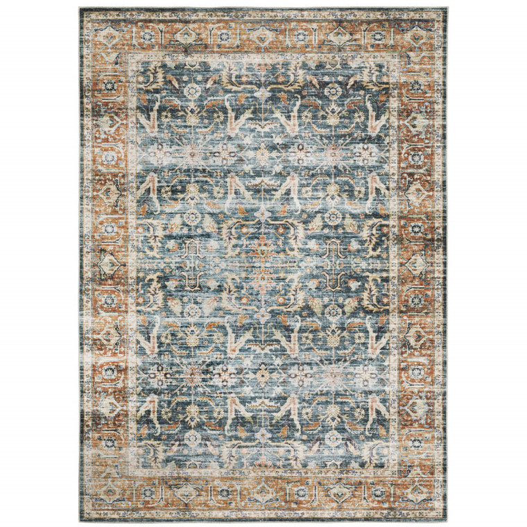 7' X 10' Blue and Beige Oriental Non Skid Area Rug N270-510390