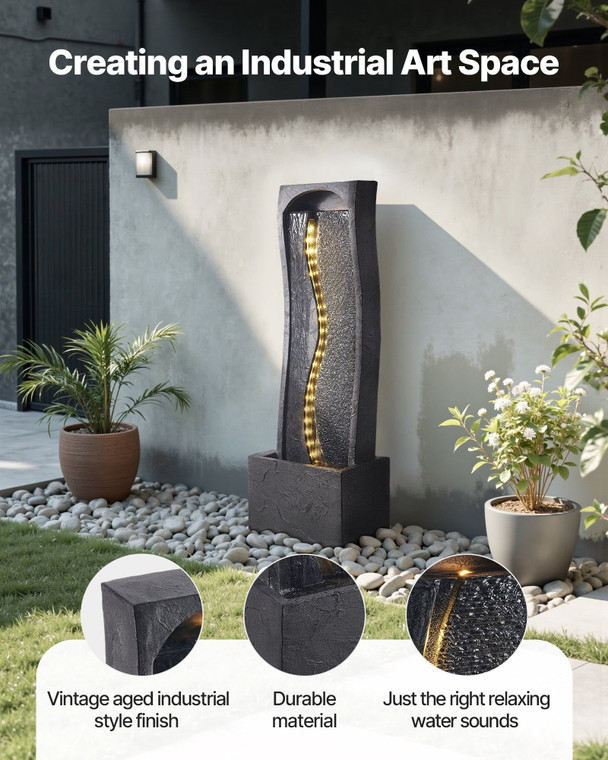 Outdoor Water Fountain, 38.58 in Height Fountain and Waterfall, 1-Tier Floor Standing Rock Base Sty E415-DCSPQBZYSS13VOL63001V1