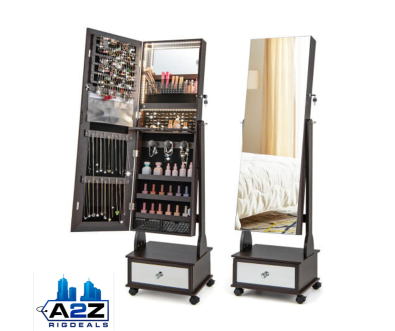 47″ Lockable Jewelry Cabinet Armoire with 3-Color LED Lights: The Ultimate Jewelry Storage Solution